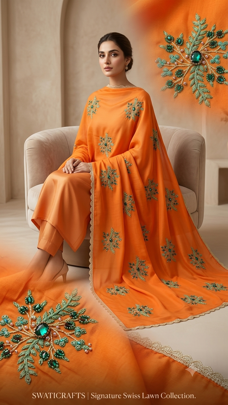 Swaticrafts Luxe Swiss Lawn Hand-Embroidered Shawl
