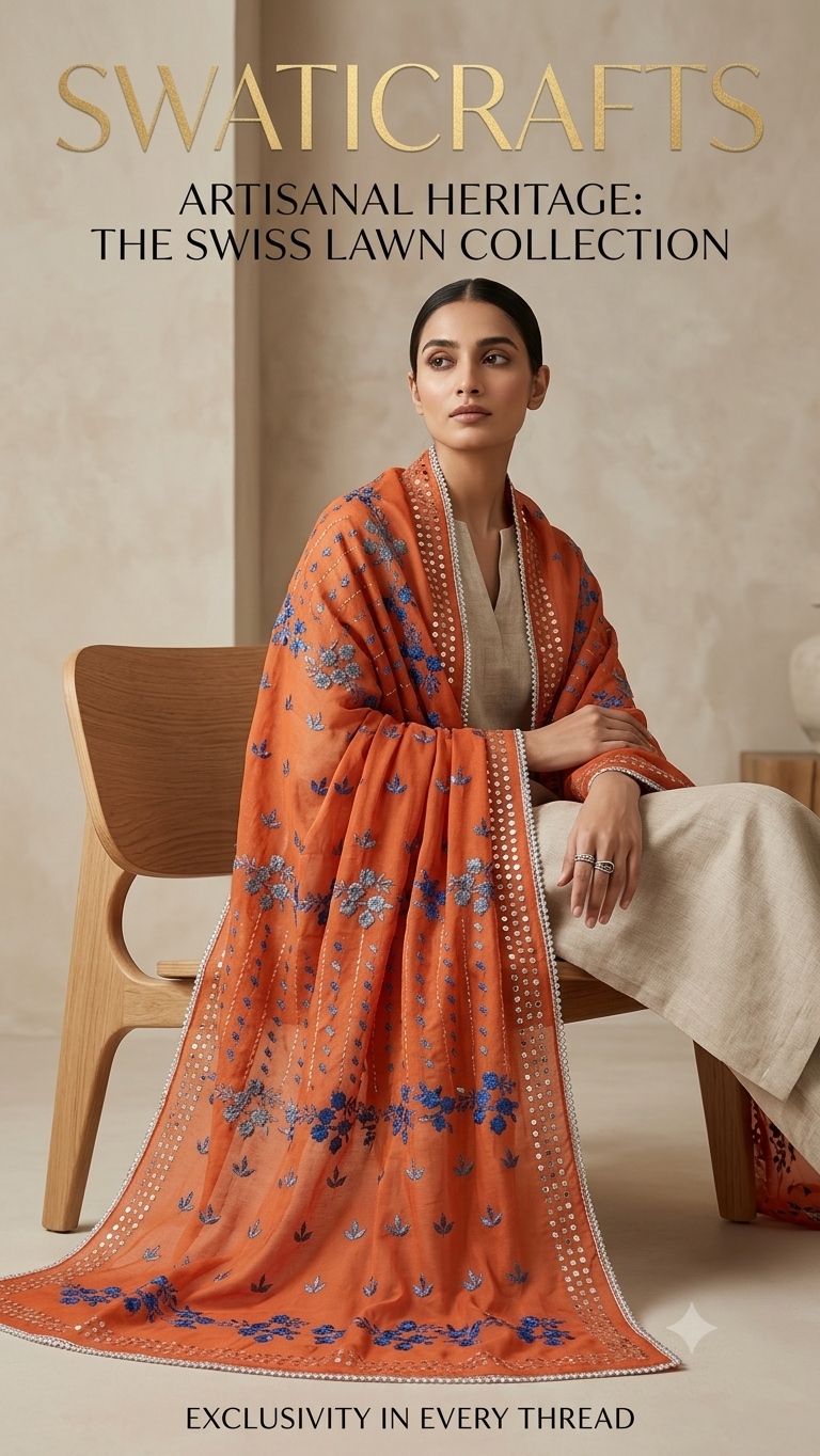 Signature Hand-Embroidered Mukesh Lawn Dupatta Chadar