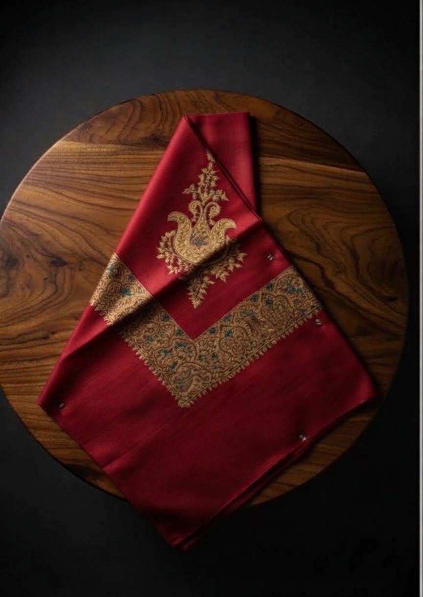 Premium Crimson Shemagh with Intricate Cultural Work