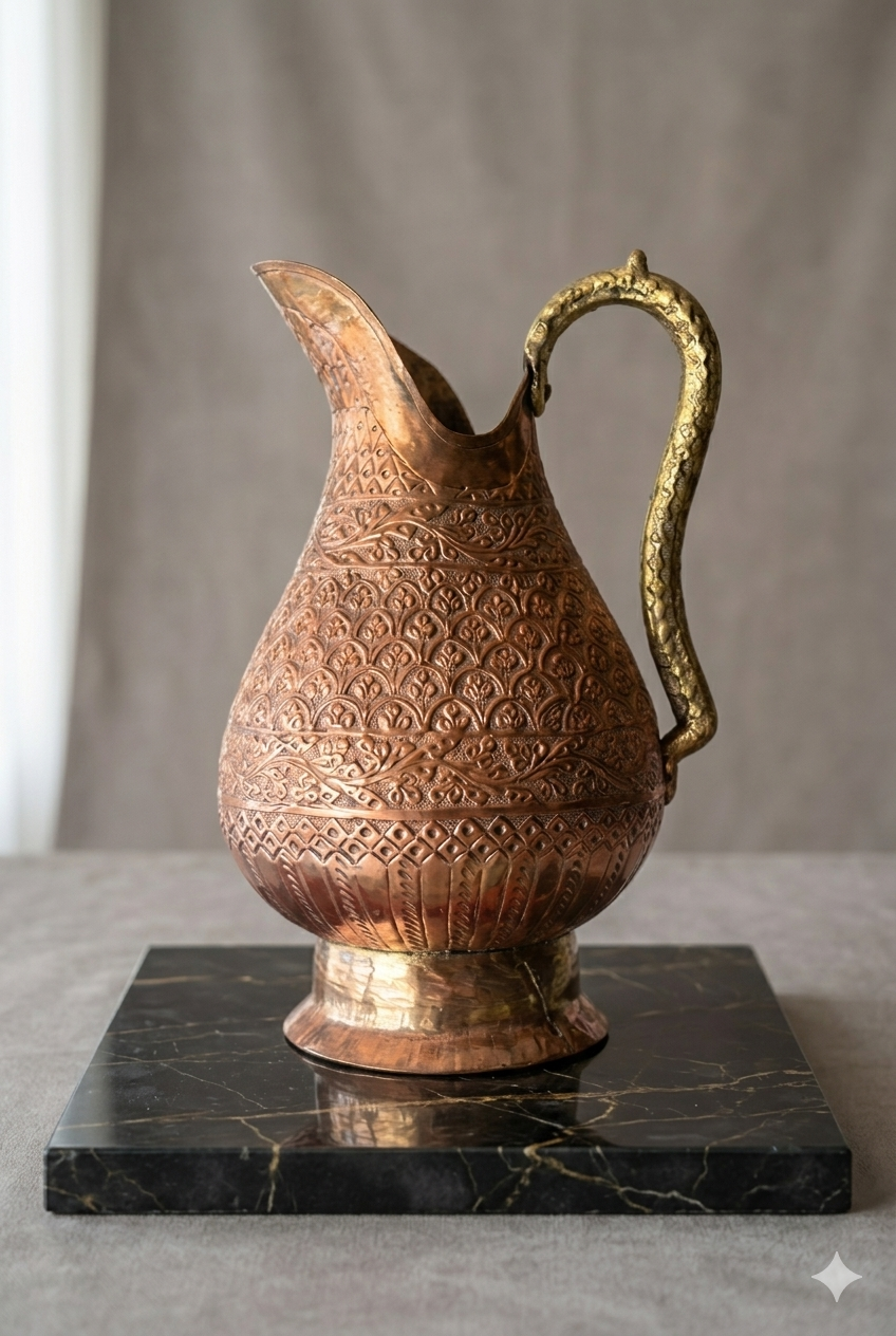 Elegance: Hand-Carved Antique Copper Pitcher