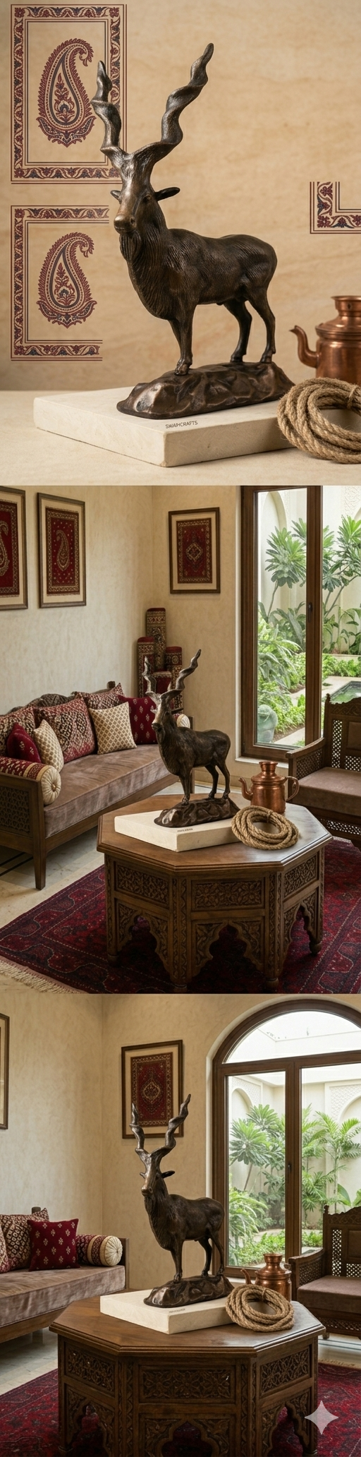 Luxury Antique-Finish Brass Showpiece MAARKHOR for Living Room – Swaticrafts