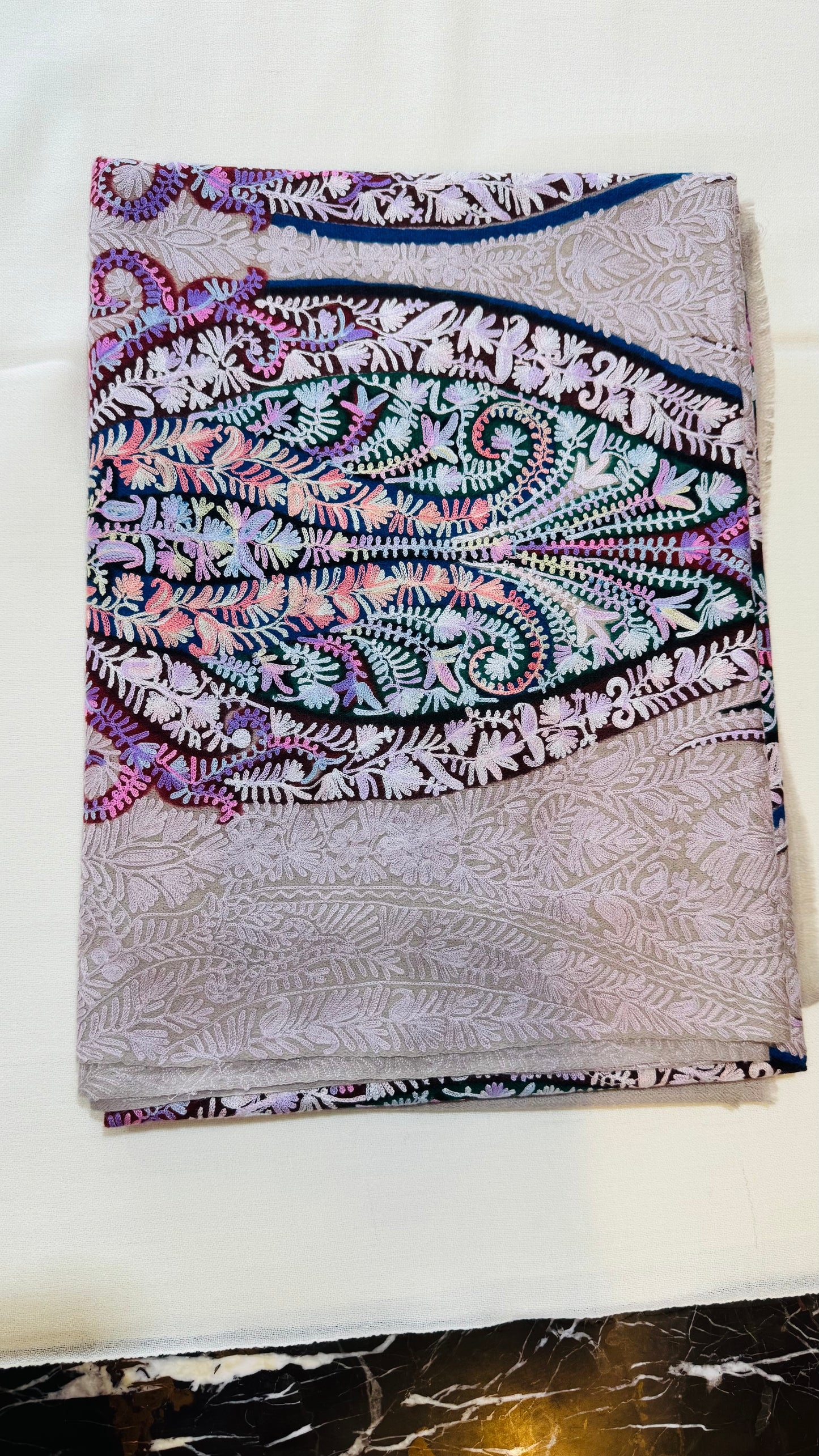 Hand-Embroidered Pure Pashmina Shawl (Chain-Stitch)