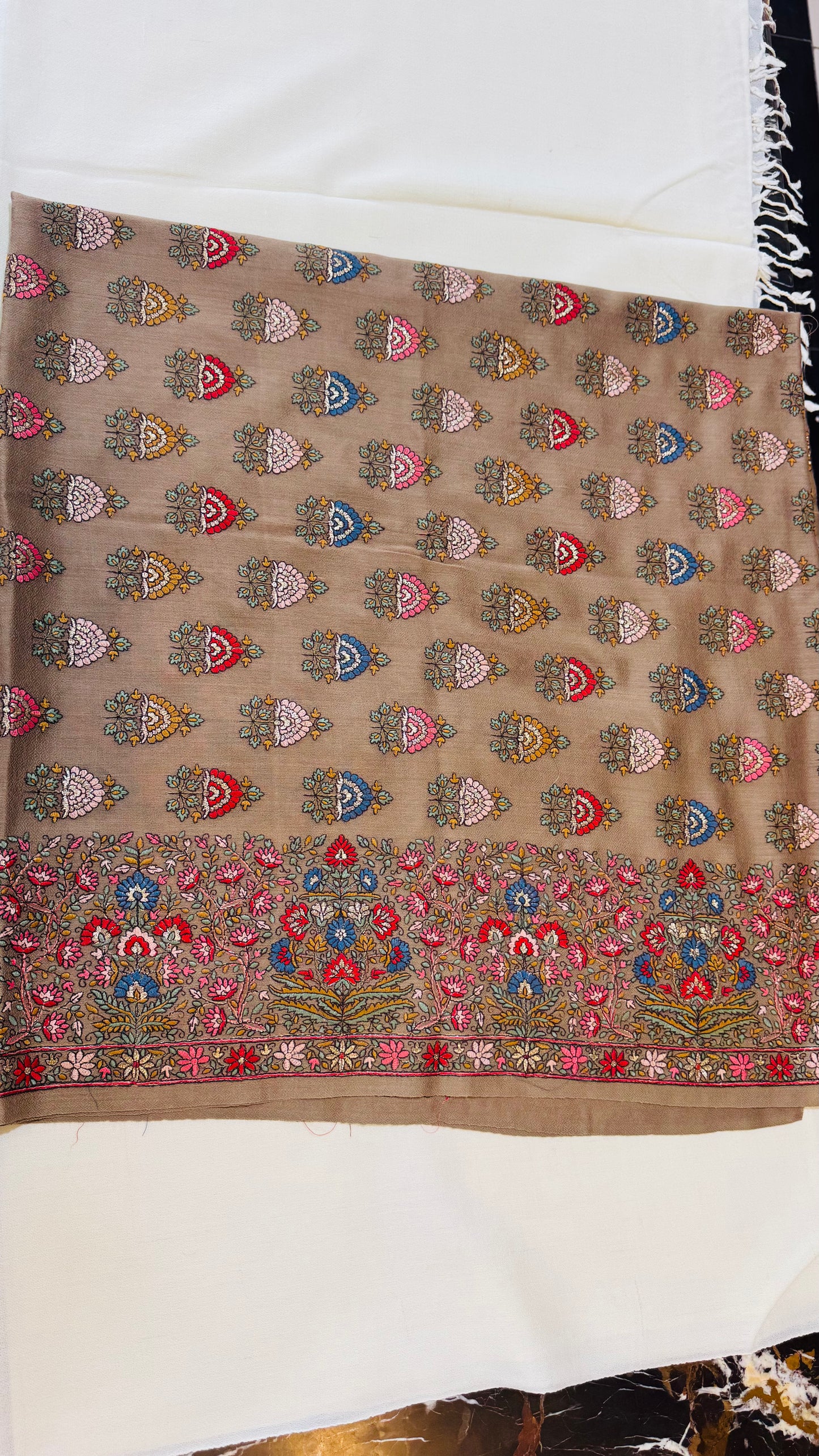 Premium Pure Pashmina Machine Embroidered Shawl