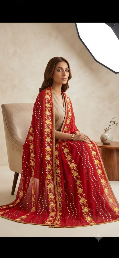 Hand-Embroidered Swiss Lawn Shawl with Mukesh Work