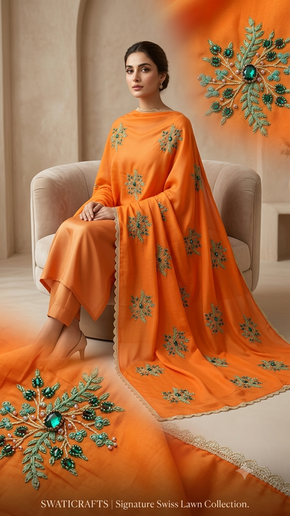 Swaticrafts Luxe Swiss Lawn Hand-Embroidered Shawl