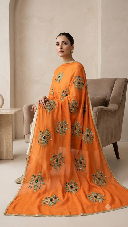 Swaticrafts Luxe Swiss Lawn Hand-Embroidered Shawl