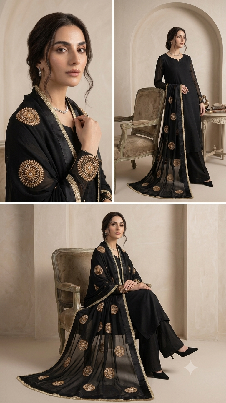 Pure Swiss Lawn with Gold Hand Embroidery
