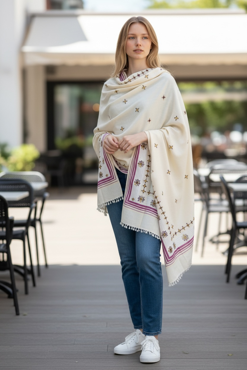 Summer Shawl with Hand Embroidery