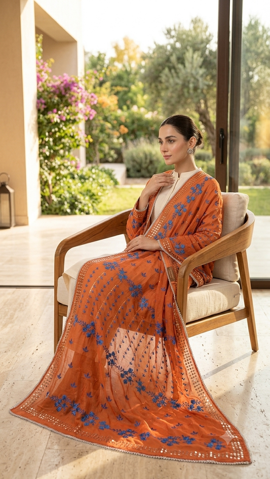 Signature Hand-Embroidered Mukesh Lawn Dupatta Chadar