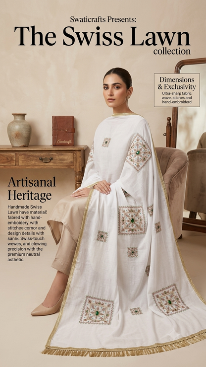 Swaticrafts Signature Hand-Embroidered Lawn Shawl/chadar