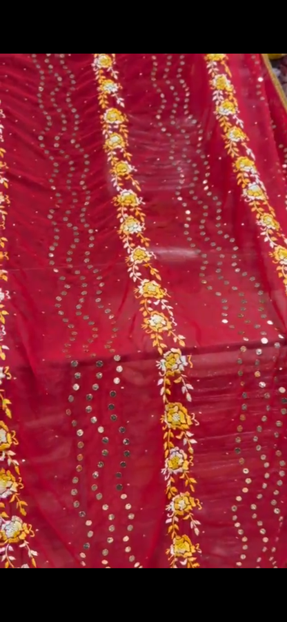 Hand-Embroidered Swiss Lawn Shawl with Mukesh Work