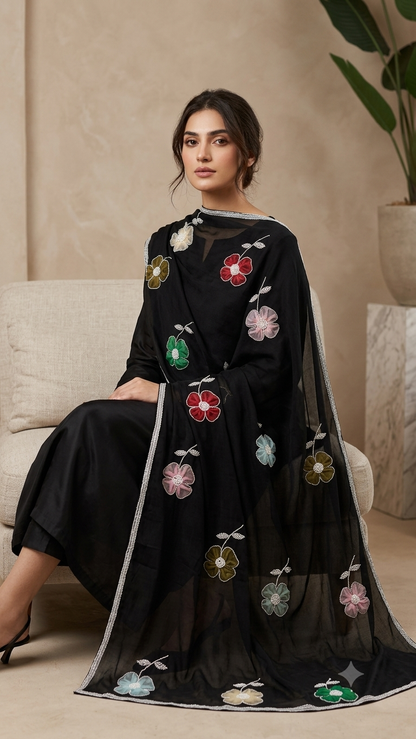🌸 Midnight Bloom Handcrafted Chadar