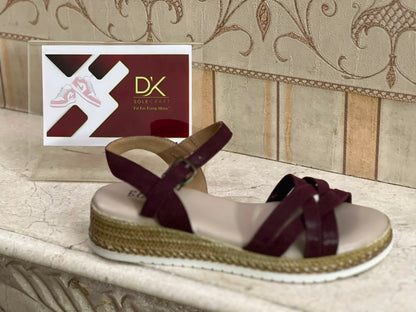 Women’s Stylish Burgundy Espadrille Wedge Sandals