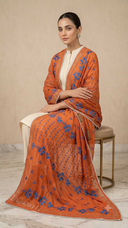 Signature Hand-Embroidered Mukesh Lawn Dupatta Chadar