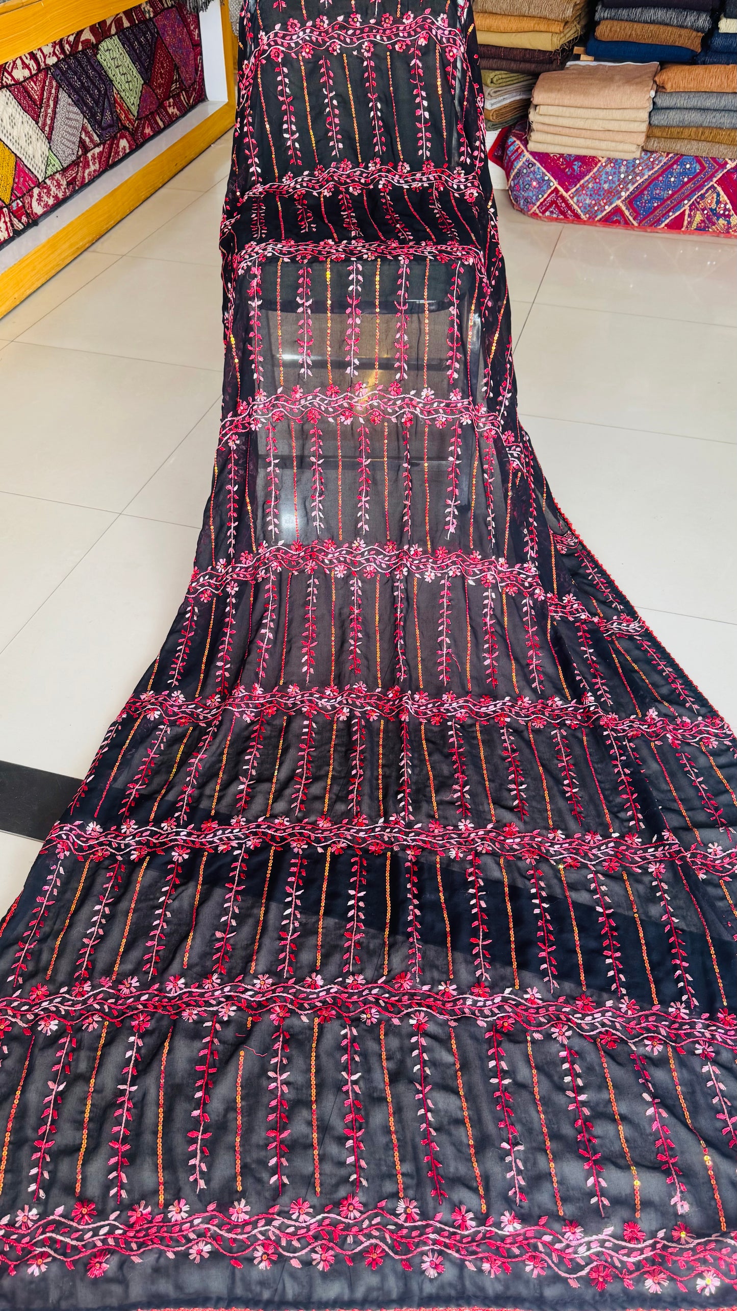 Black Embroidered Summer Chadar