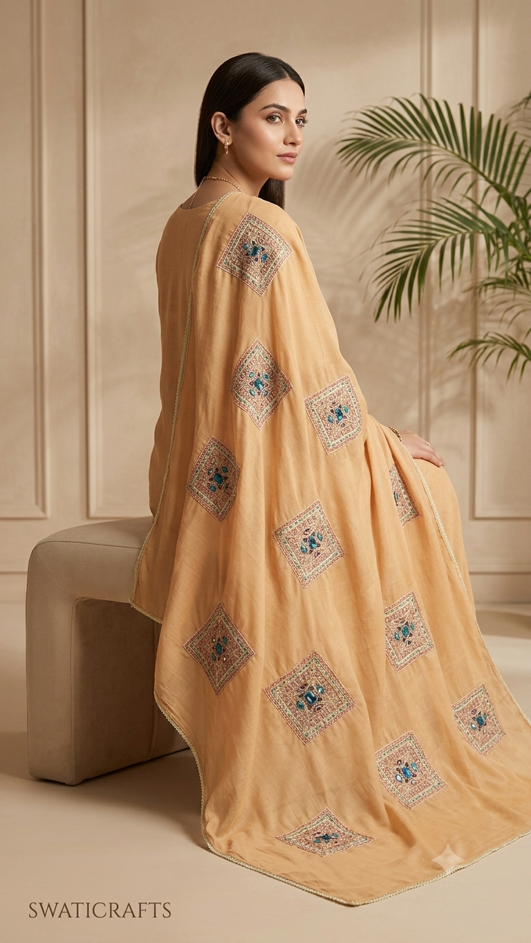 Swaticrafts Signature Hand-Embroidered Swiss Lawn Shawl/chadar