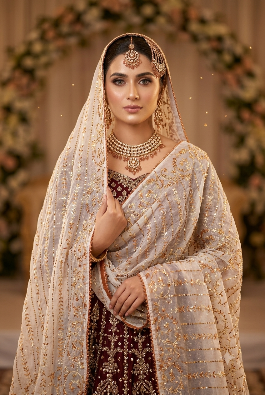 Swaticrafts Royal Ivory Chadar with Intricate Gold Threadwork