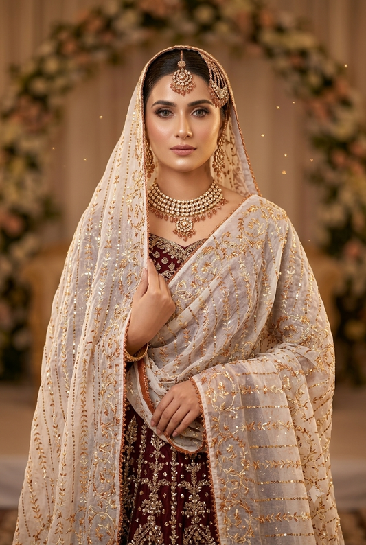 Swaticrafts Royal Ivory Chadar with Intricate Gold Threadwork