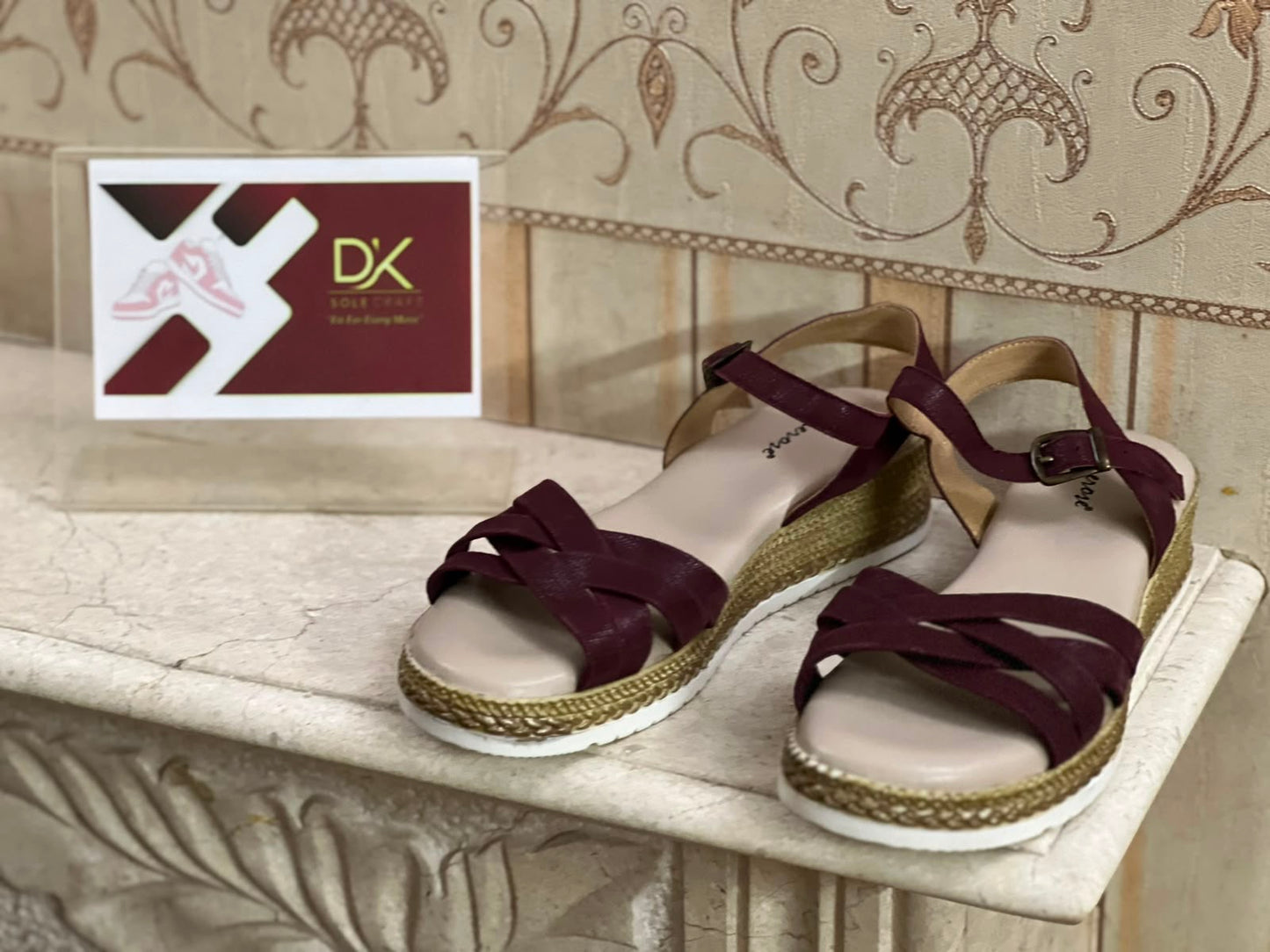Women’s Stylish Burgundy Espadrille Wedge Sandals