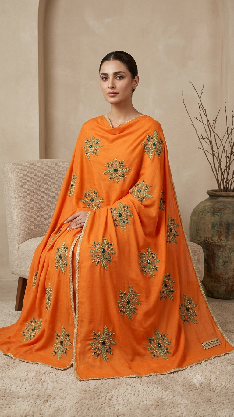 Swaticrafts Luxe Swiss Lawn Hand-Embroidered Shawl