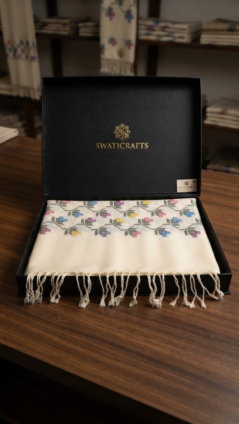 Women’s Floral Handmade Wool Shawl | Traditional Swati Handcrafted Design