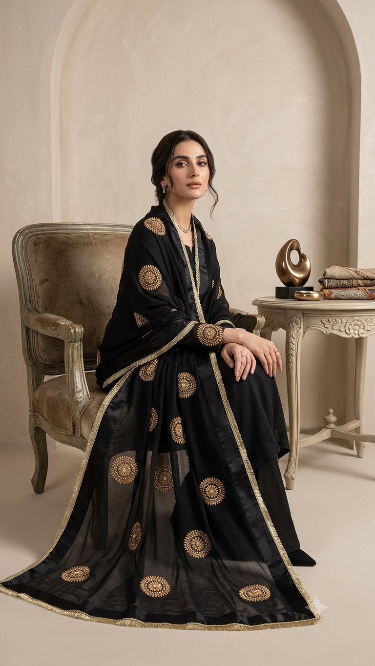 Pure Swiss Lawn with Gold Hand Embroidery