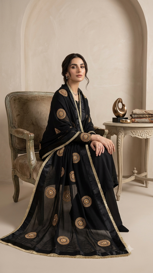 Pure Swiss Lawn with Gold Hand Embroidery