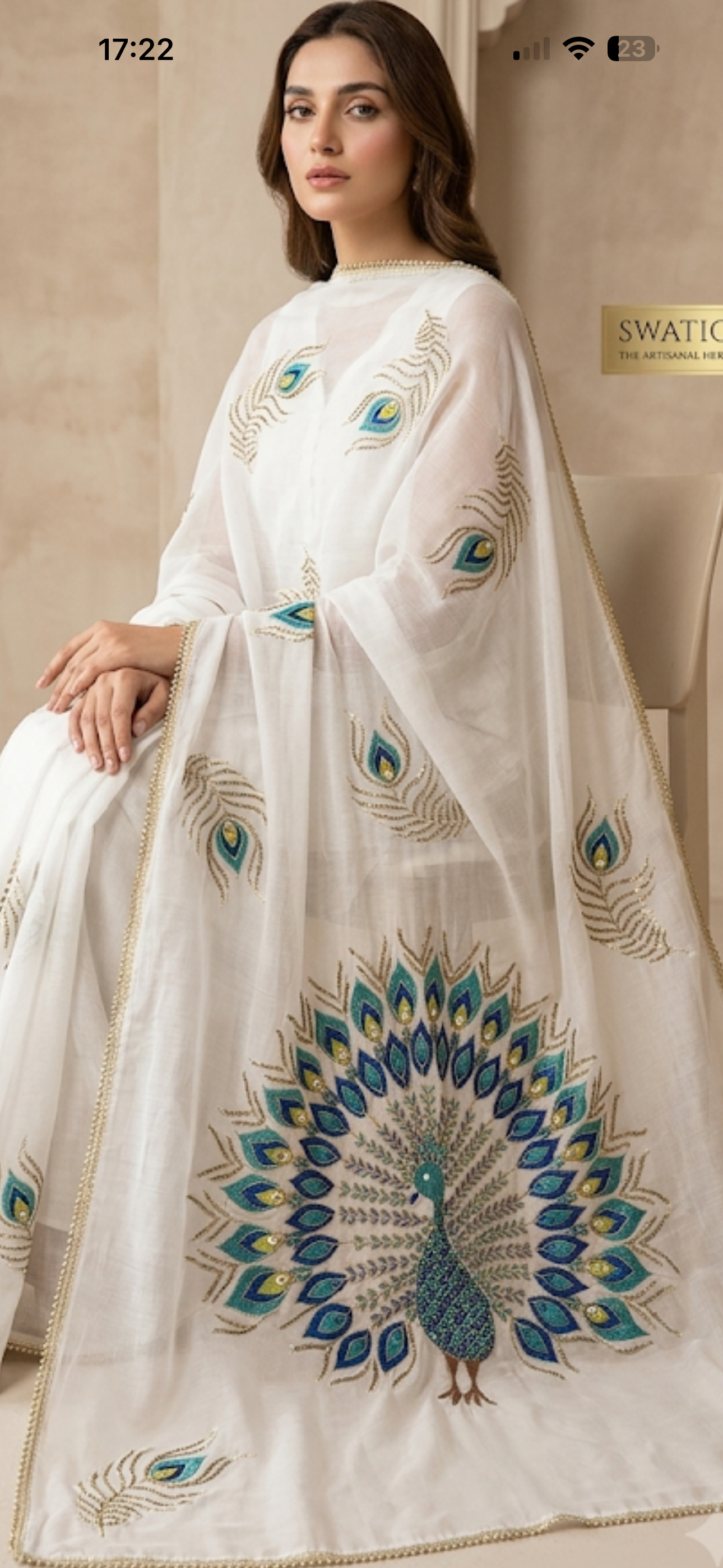 Hand-Embroidered Swiss Lawn Peacock Chadar / Dupatta