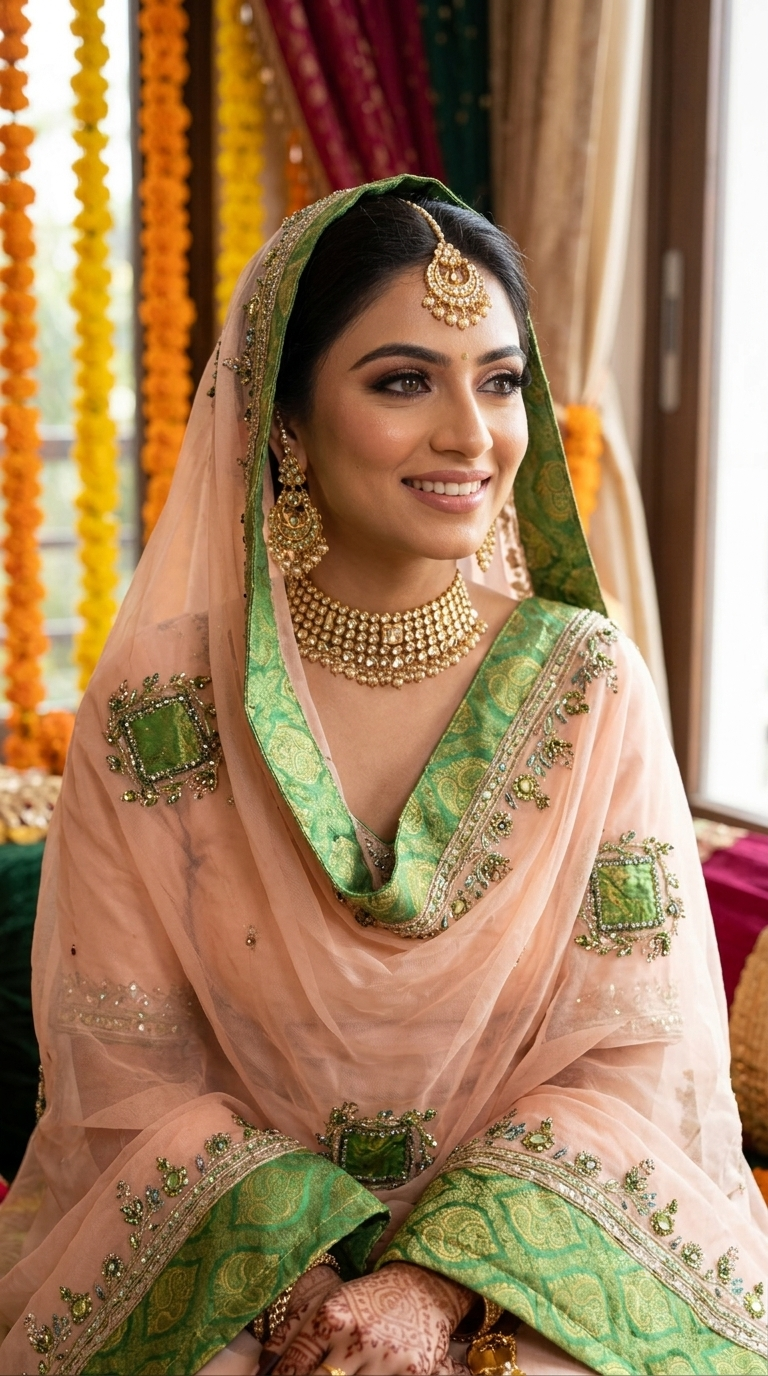 Royal Green and pink Handmade Summer Chadar