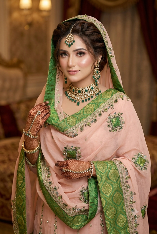 Royal Green and pink Handmade Summer Chadar