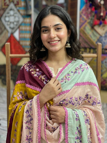 Swaticrafts Artisan Multi-Panel Swiss Lawn Hand-Embroidered Shawl