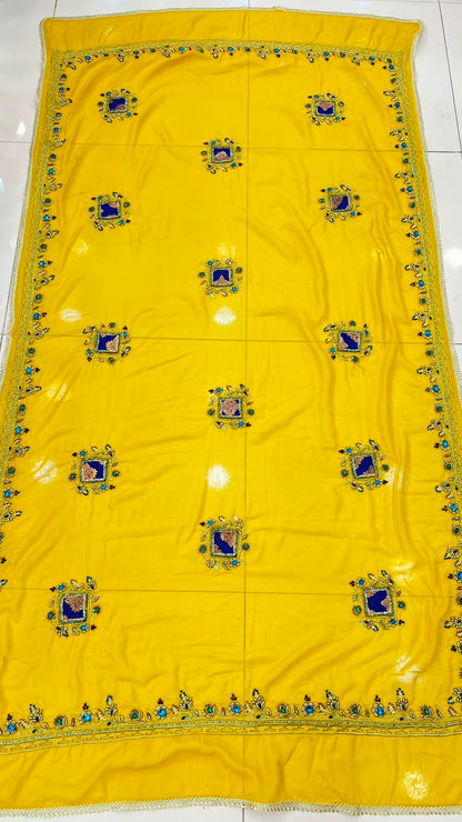 Swaticrafts Signature: Imperial Yellow Hand-Embroidered Lawn