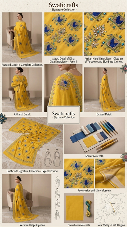 Swaticrafts Signature: Imperial Yellow Hand-Embroidered Lawn