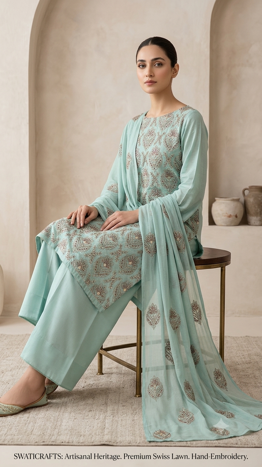 Pastel Mint Green Swiss Lawn 3-Piece Unstitched Suit 🌿