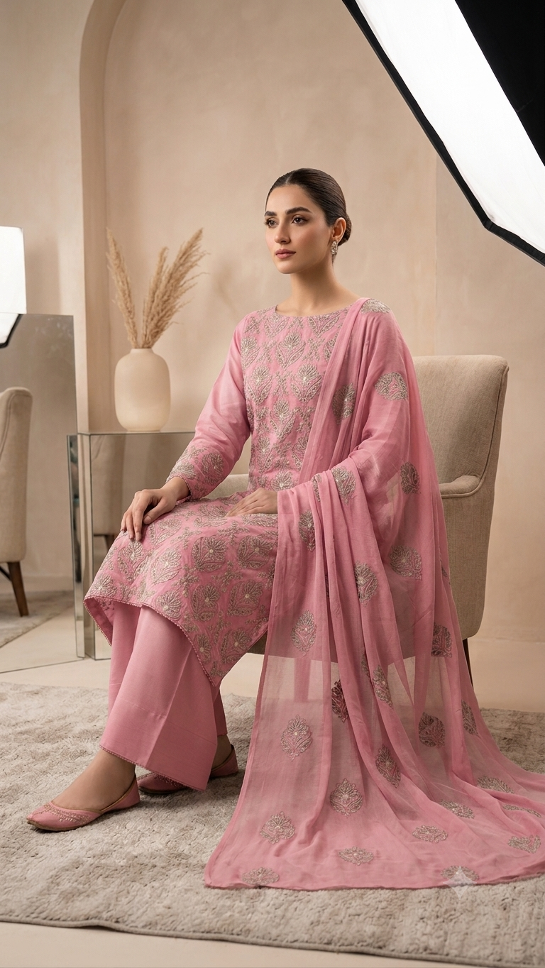 Pink Swiss Lawn 3-Piece Unstitched Suit 💗
