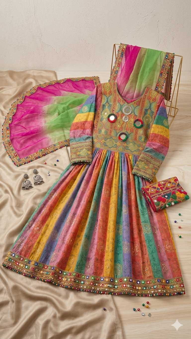 Traditional Pakistani Embroidered Afghani Frock & Dupatta Set
