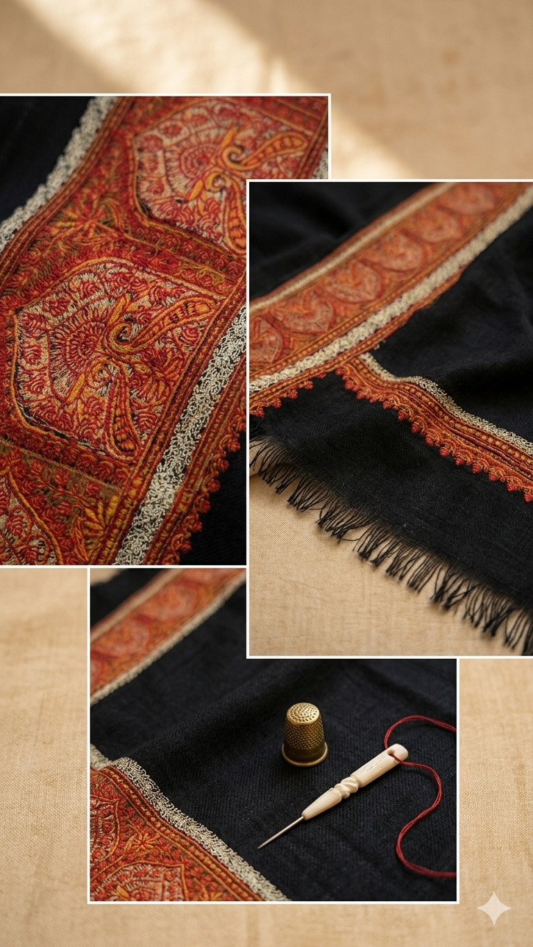 Kashmiri Style Pashmina Shawl-Premium Black & Red Embroidery