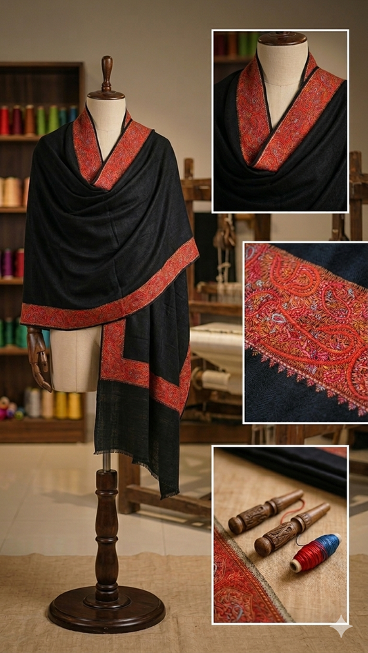 Premium Pashmina Blend Shawl with Elegant Machine-Embroidered Paisley