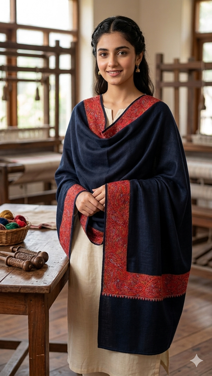 Premium Pashmina Blend Shawl with Elegant Machine-Embroidered Paisley