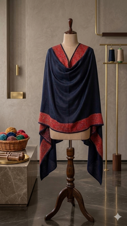 Premium Pashmina Blend Shawl with Elegant Machine-Embroidered Paisley