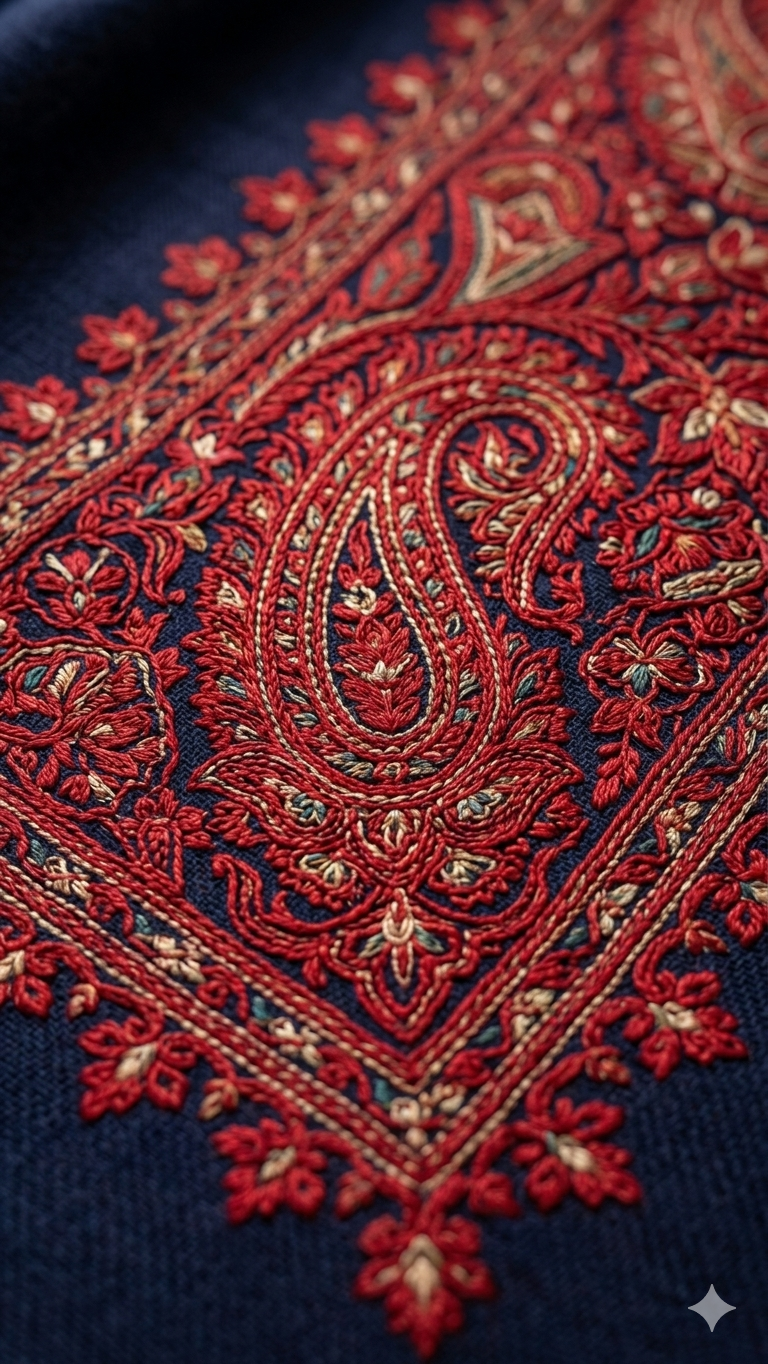 Premium Pashmina Blend Shawl with Elegant Machine-Embroidered Paisley