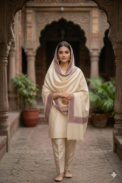 Premium Soft Pashmina Shawl with Vibrant Machine-Work Floral Detailing