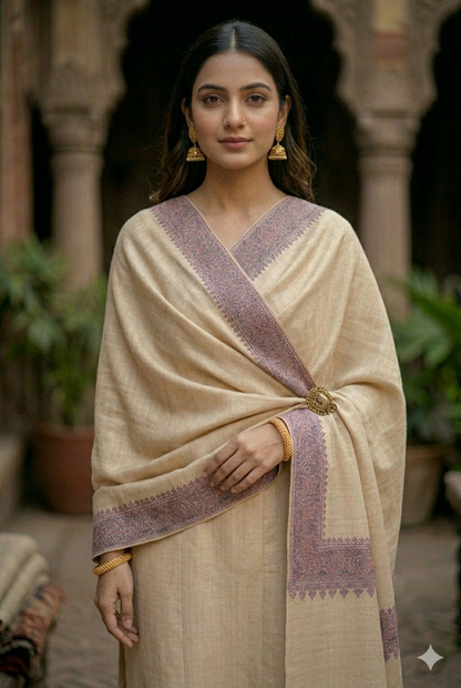 Premium Soft Pashmina Shawl with Vibrant Machine-Work Floral Detailing