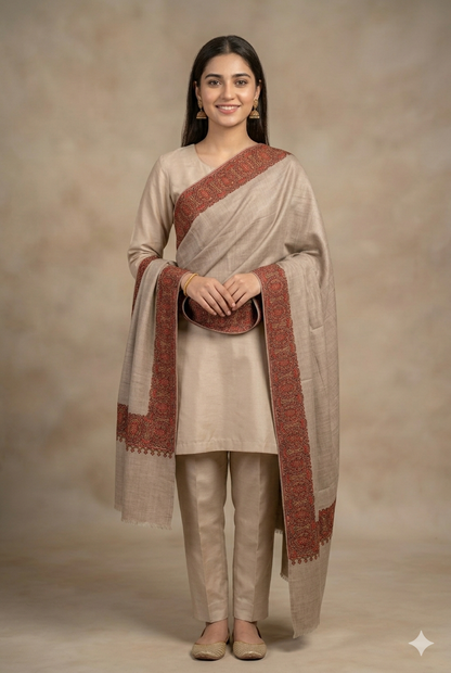 Premium Soft Pashmina Shawl with Vibrant Machine-Work Floral Detailing
