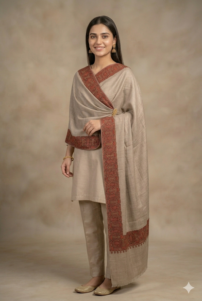 Premium Soft Pashmina Shawl with Vibrant Machine-Work Floral Detailing