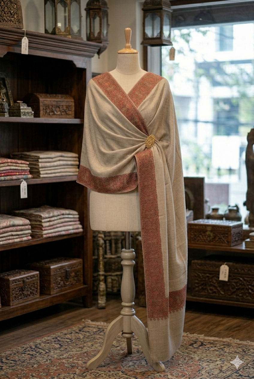 Premium Soft Pashmina Shawl with Vibrant Machine-Work Floral Detailing