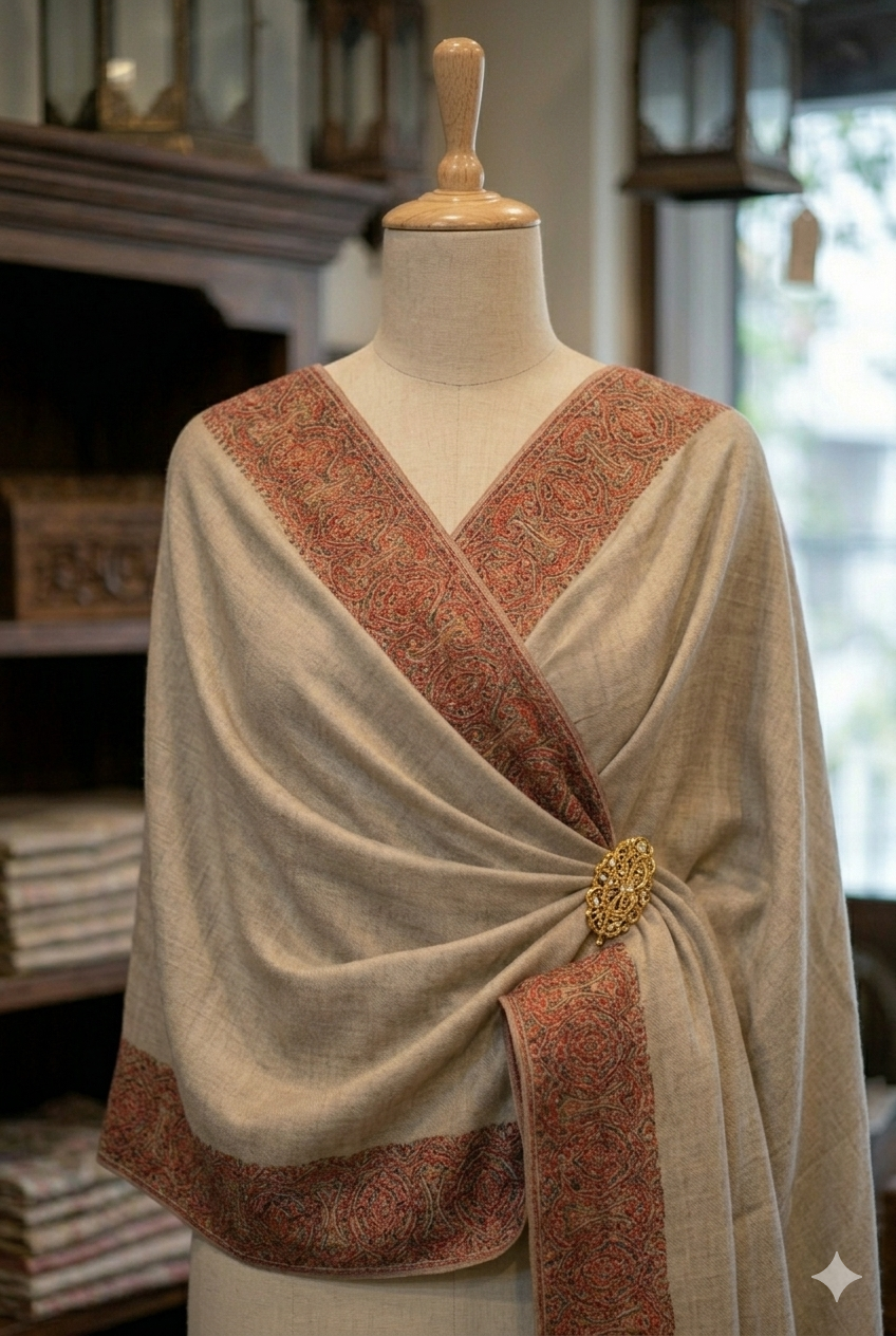Premium Soft Pashmina Shawl with Vibrant Machine-Work Floral Detailing