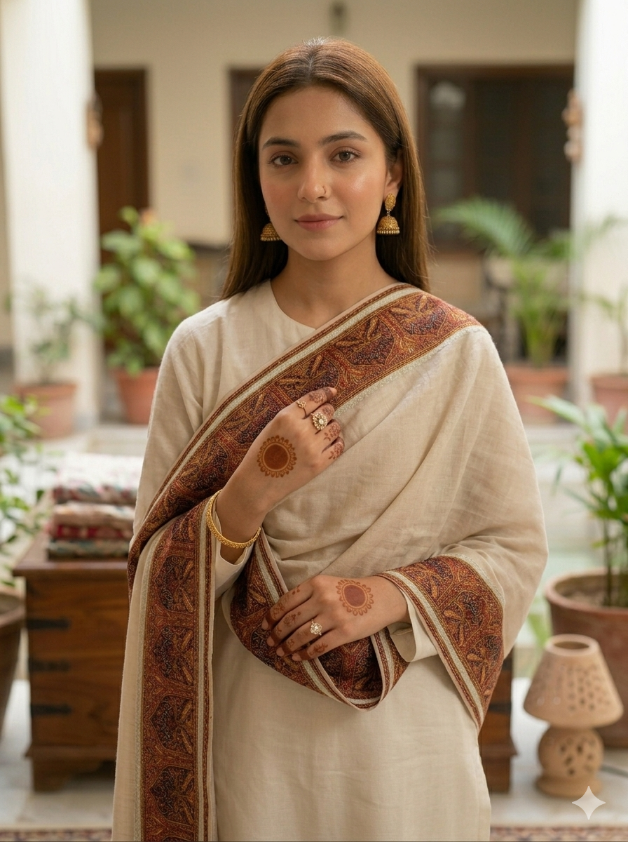 Premium Soft Pashmina Shawl with Vibrant Machine-Work Floral Detailing