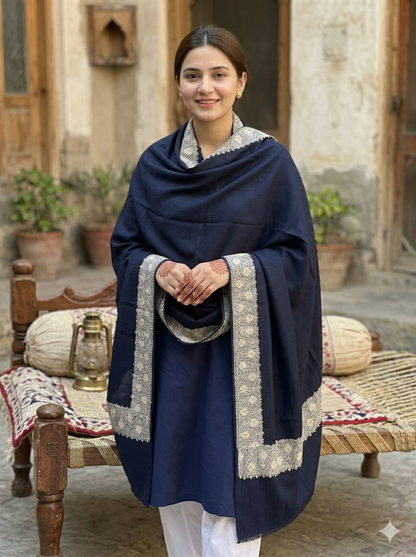 Premium Soft Pashmina Shawl with Vibrant Machine-Work Floral Detailing