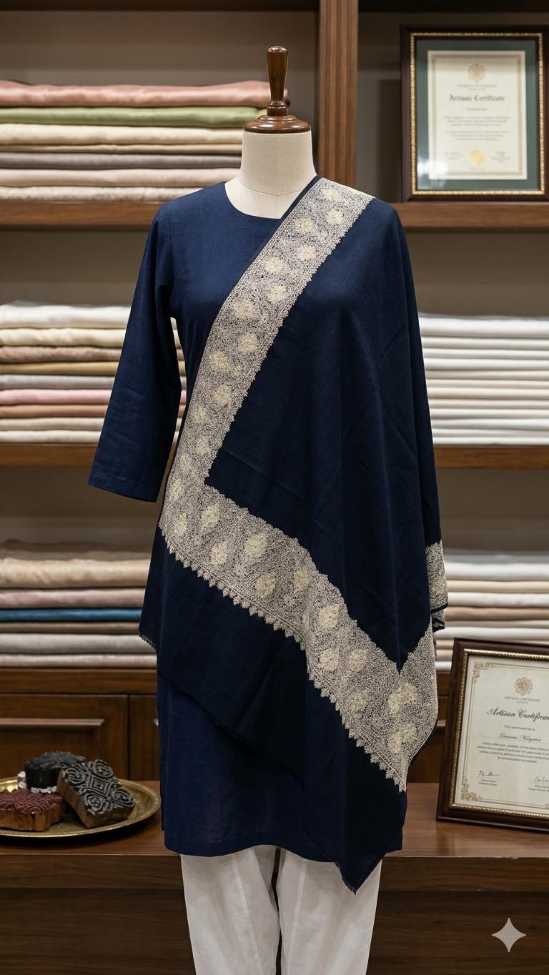 Premium Soft Pashmina Shawl with Vibrant Machine-Work Floral Detailing
